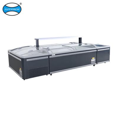 China Supermarket curved glass cover horizontal blast freezer for refrigerators for sale