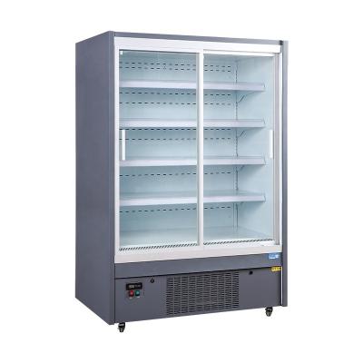 China Upright used transparent double glass door fridge for supermarket for sale