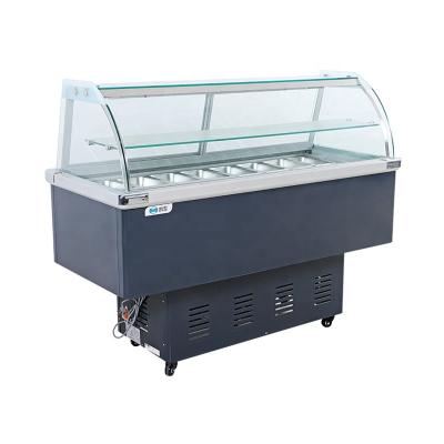 China Vertical salad counter curved glass refrigerator showcase for sale