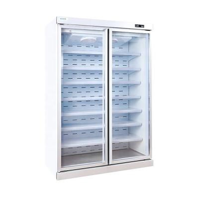 China Commercial Upright refrigerator Display Cooler Freezer Double Door Fridge for sale