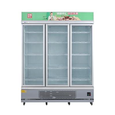 China 3 Glass door upright beverage display freezer for supermarket and restaurant for sale