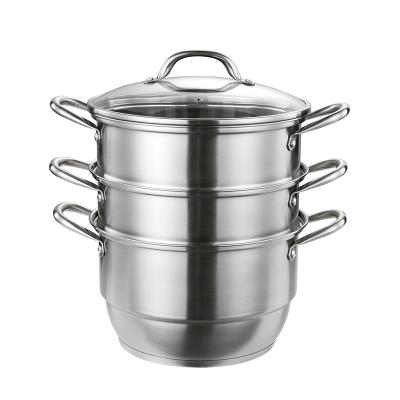 China 2021 Sustainable Universal Household Three-Layer Stainless Steel Steamer Pot With Combination Glass Cover for sale