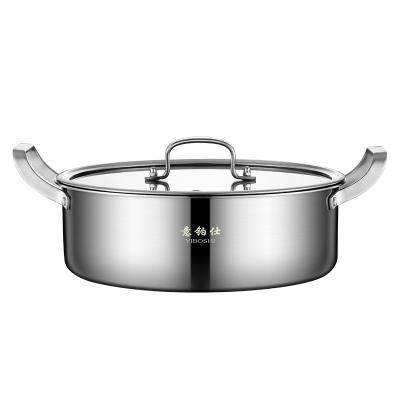 China 28cm Sustainable Stainless Steel Non Stick Two Flavor Hot Pot Soup Pot Set With Divider And Glass Lid for sale