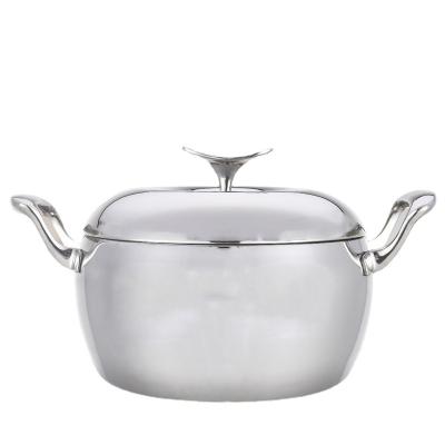 China Sustainable Cute Silver Stainless Steel Soup Pot Stew With Lid And Double Ears For Home Kitchen for sale