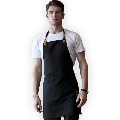 China Fashion Washable Black Waterproof Canvas Adjustable Apron For Chef Two Pockets Waiter Bartender Bartender for sale