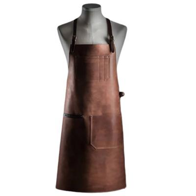 China Casual Popular Factory Direct Heavy Duty Logo Waterproof PU BBQ BBQ Grill Custom Leather Apron With Pockets For Bakery Kitchen Fish Shop for sale