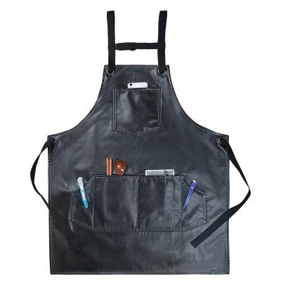 China Popular Casual High Quality Soft Leather Labor Proof Water Stain Oil PU Uniform Global BBQ Apron With Multi Pockets For Restaurant Barber Shop for sale