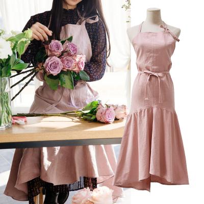 China Princess Japanese Linen Cotton Full Ruffle Apron for Women for Flower Beauty Shop Florist for sale