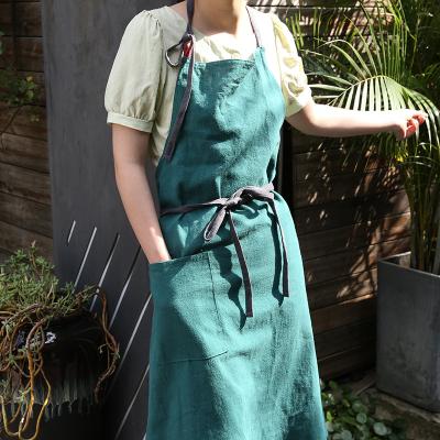 China Japanese Style Comfortable Washable Full Body Soft Canvas Cotton Overall Dress Apron for Home Cleaning Cooking Florist for sale