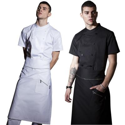 China Simple Unisex Customizable White Black Waist Apron Logo With Pocket For Restaurant for sale