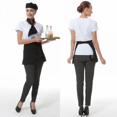 China Custom Work Protective Vintage Logo Waiter Waitress Overalls Half Waist Kitchen Apron With Two Pockets For Restaurant Cafe for sale