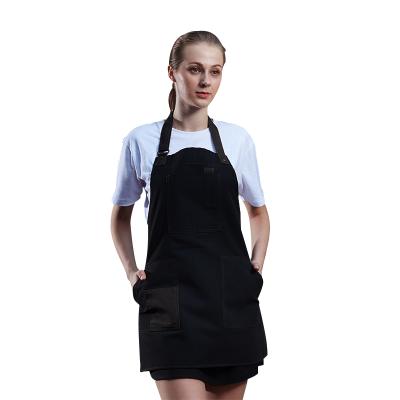 China 2022 Fashion New Customized Chef Hang Neck Multi-Pockets Short Canvas Apron Apron Black For Kitchen Restaurant Cafe for sale