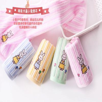 China 50*25cm 100% cotton embroidered cartoon rabbit kids children face towel for sale