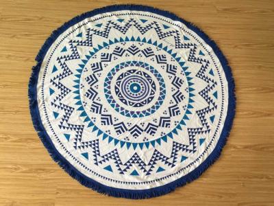 China blue tassel round beach towel custom print round beach towel for sale