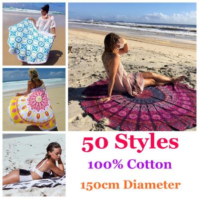 China China wholesale mandala roundie towel 100% cotton round beach towels with tassels fringe for sale