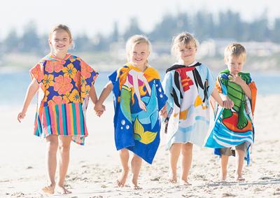 China Custom Print Beach Kids Hooded Poncho Towel for sale