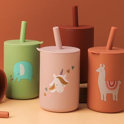 China Bpa Free Portable Reusable Kids Silicone Baby Cup Toddler Training Straw Sippy Cup Bpa Free Silicone Water Cup for sale