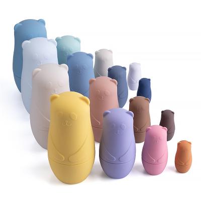 China Eco-friendly Material Free Material Teething Toy Nesting Doll Molar Stacking Panda Bear For Baby Bpa Food Grade Silicone Teether for sale