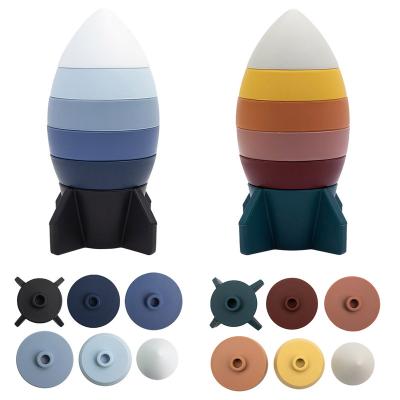 China 2022 Trends BPA Free Rocket Stacking Toy Custom Educational Eco-friendly Baby Silicone Stacker Building Block Toy for sale