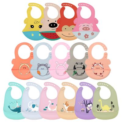 China Custom Printed Washable Food Grade Bpa Free Kids Feeding Kids Waterproof Baby Silicone Bib Colorful Silicone Baby Bibs for sale