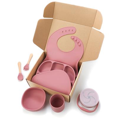 China Viable Hot Baby Feeder Eco Silicone Divider Dish Bowl Free Bpa Free Bibs Administer Fork Dishes Cup Feeding Spoon Set for sale