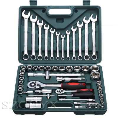 China GUYX Auto Repair Multifunctional Manual Household 61 Pieces Auto Socket Repair Tools Combination Hardware Toolbox Ratchet Wrench Set for sale