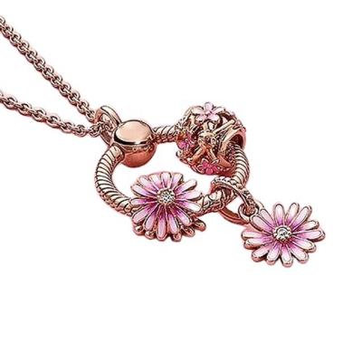 China CLASSIC Daisy Earrings Pendant Ring Chain Sterling Silver Flower Enamel Charms Bracelet Set Pearl Rose Gold Jewelry Pendant Necklace 2020 for sale