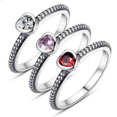 China TRENDY Women's Jewelry Sterling Silver For Pandora Heart 925 Fashion Cubic Zirconia Vintage Ring Cute Tasty Wholesale Girls Red Heart Rings 2020 for sale