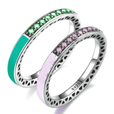 China FASHIONABLE minimalist instant silver o rng iemerald finger 925 ladies enamel pink personalized bling bling ring for women silver jewelry love for sale