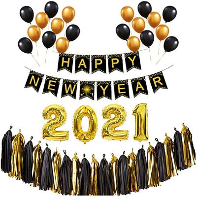 China Black Gold Black Latex Foil Balloons Set Decorations Happy New Year Balloons For Home Decoration Birthday Party Decorations Adult Supplies for sale