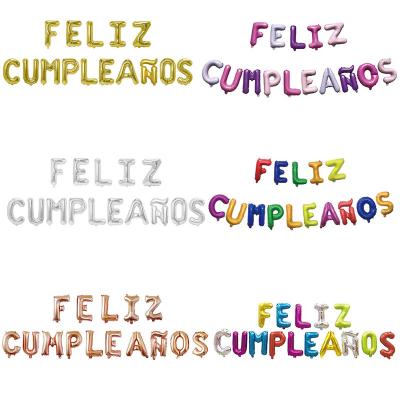 China FELIZ CUMPLEANOS HAPPY BIRTHDAY Self Shutter Set Helium Party Decoration Spanish Letter Foil Balloons for sale