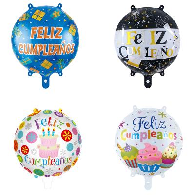 China Decorations 18inch Feliz Cumpleanos Spanish Happy Birthday Balloons Round Mylar Helium Balloon Happy Birthday Party Air Globos for sale