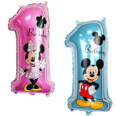 China Decoration Toy New 30inch Mickey Mouse Minnie Number 1 Balloon Happy Birthday One Year Party For Kid Toys Gift Cartoon Foil Balloon Large for sale