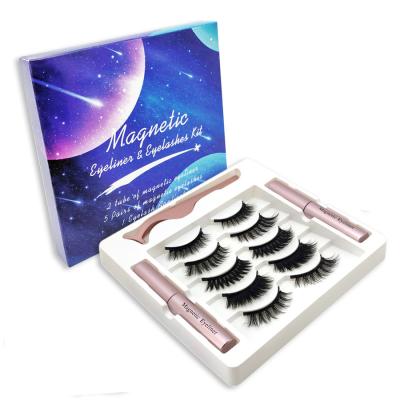 China Long 2021 Natural Hot Selling Private Label Magnetic Eyelashes Set With Magnetic Liner Tweezers for sale