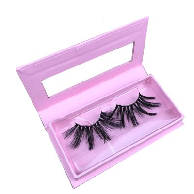 China New Arrival Natural Soft Pink Box With 3D Eyelashes 5D Private Label Faux Silk Mink Eyelash 25MM Eyelash for sale