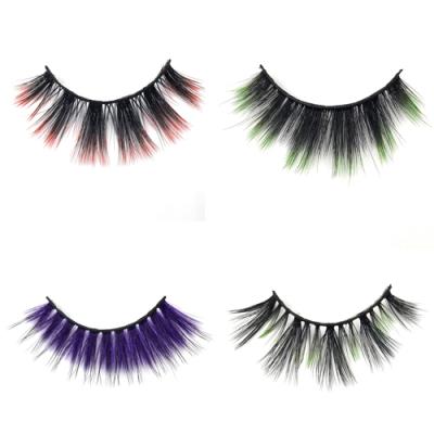 China Natural Soft Hot Seller Mix Eyelashes Red Green Blue False Colored Mink Eyelashes Colorful Strip Eyelash Hallowmas for Make Up for sale