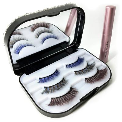 China Long Natural Magnetic Eyelash Boxes Private Label Cruelty Free Magnetic Eyelashes Kit 3 Color Lashes for sale