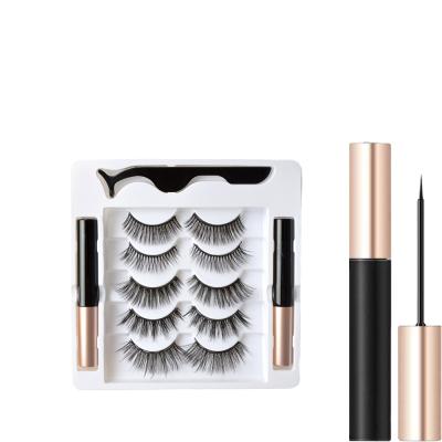 China Long 5 Pair Natural Magnetic Eyelashes Set Magnetic With Tweezers Mink Eyelashes With Magnetic Coating for sale