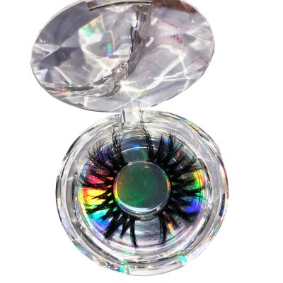 China 2021 Feather Eyelash Packaging Hologram Mink Eyelash Packaging Box Case Crystal Eyelashes Box Circular Transparent Your Logo for sale