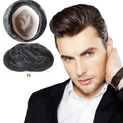 China Fine Indian Mono Lace Front Human Hair Wig Replacement Indian RemyHuman Hair Low Top Hairpiece For Men for sale