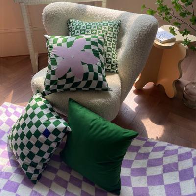 China Cutelife Nordic Green Plaid 45*45CM Folded Flower Polyester Fiber Plaid Pillow Cases Home Living Room Sofa Pillowcases Decor Pillowcase for sale