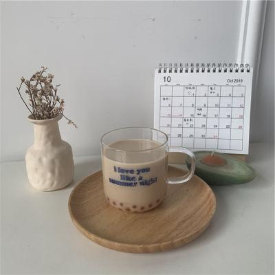 China Stocked Cutelife Nordic Ins Letters Coffee Cup Kitchen Milk Tea Drinkware Clear Glass Wedding Couple Cute Water Glass for sale