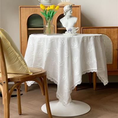 China Cutelife Decoration Cotton White Lace Rectangle Tablecloths Solid Colors Table Cover Hotel Restaurant Wedding Dinner Tablecloth Side Decor for sale