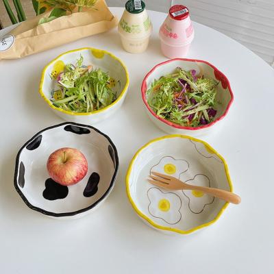 China 6.5 Inch Round Fruit Bowls Cutelife Nordic Ceramic Kitchen Noodle Salad Porcelain Cat Dog Pet Bowl Decorative Tableware for sale