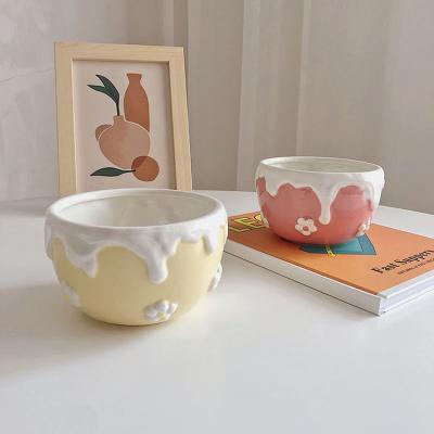 China Bowls Cutelife Sustainable 5.5 Inch Nordic Creamy Flower Ceramic Salad Fruit Bowl Kitchen Kids Porcelain Home Decorative Tableware for sale