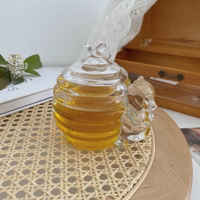 China Cutelife 200ml Glass Honey Jars Kitchen Lovely Jam Jar Food Storage Home Decor Nordic Viable Honey Jar With Bear Handle for sale