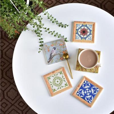 China Cork Heat Resistant Table Mats Retro Ceramic Cup Coasters Square Cutelife Wooden Coasters Viable Nordic Home Decoration For Drinks for sale