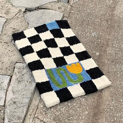 China Cutelife Washable Nordic Black Plush Lattice Mat Outdoor Kid Kitchen Floor Mats And Blankets Delight Protective Door Online for sale