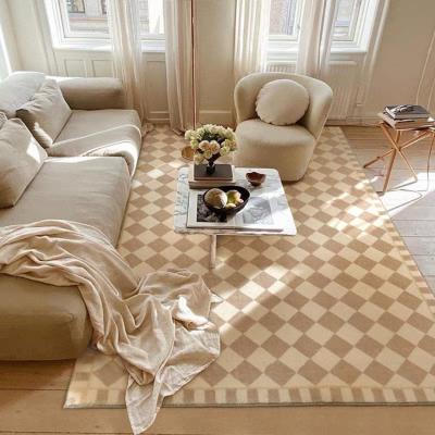 China Cutelife Living Room Large Rectangle Light Checkerboard Luxury Printed Home Decorative Rugs And Blankets Fluffy Floor Khaki Fluffy Rugs for sale