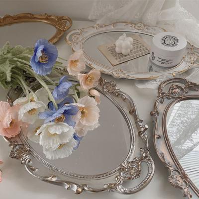 China Cutelife Small Old Traditional Nordic Gold Plastic Oval Mirror Bathroom Vanity Makeup Mirror Tray Home Decorative Dressing Mirrors ( for sale